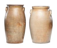 Two Four-Gallon Cobalt Decorated Stoneware Crocks