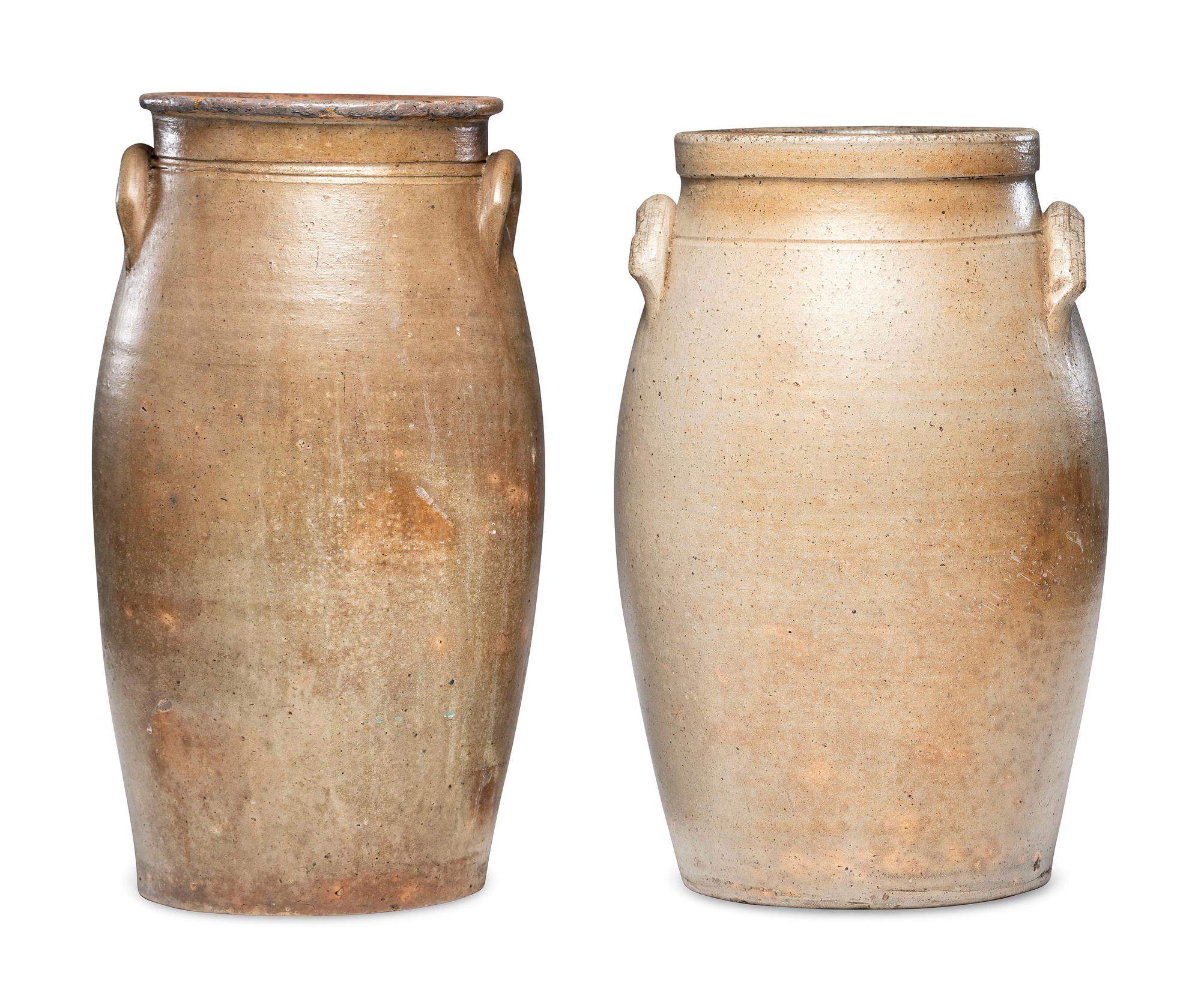 Two Four-Gallon Cobalt Decorated Stoneware Crocks