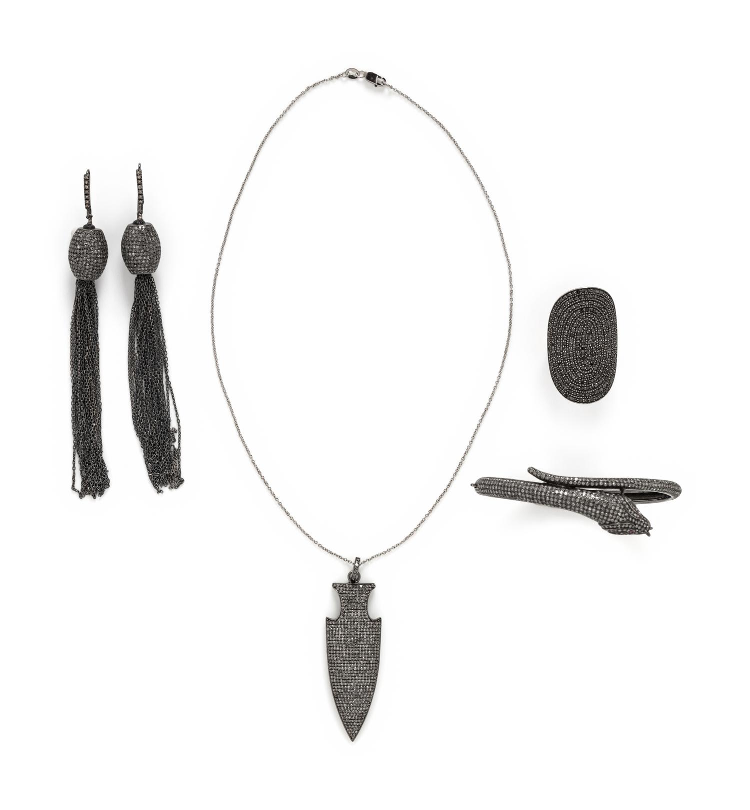COLLECTION OF BLACK RHODIUM, GOLD, AND DIAMOND JEWELRY