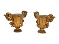 A Pair of Venetian Baroque Carved Giltwood Campana Urns