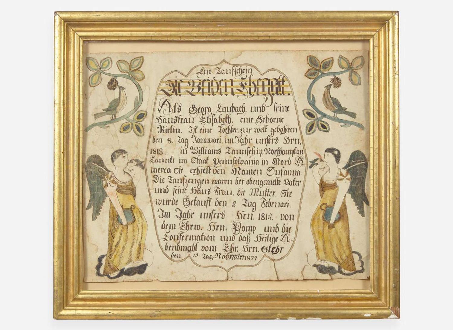 A Fraktur Birth record for Reilin Laubach, dated "1829"
