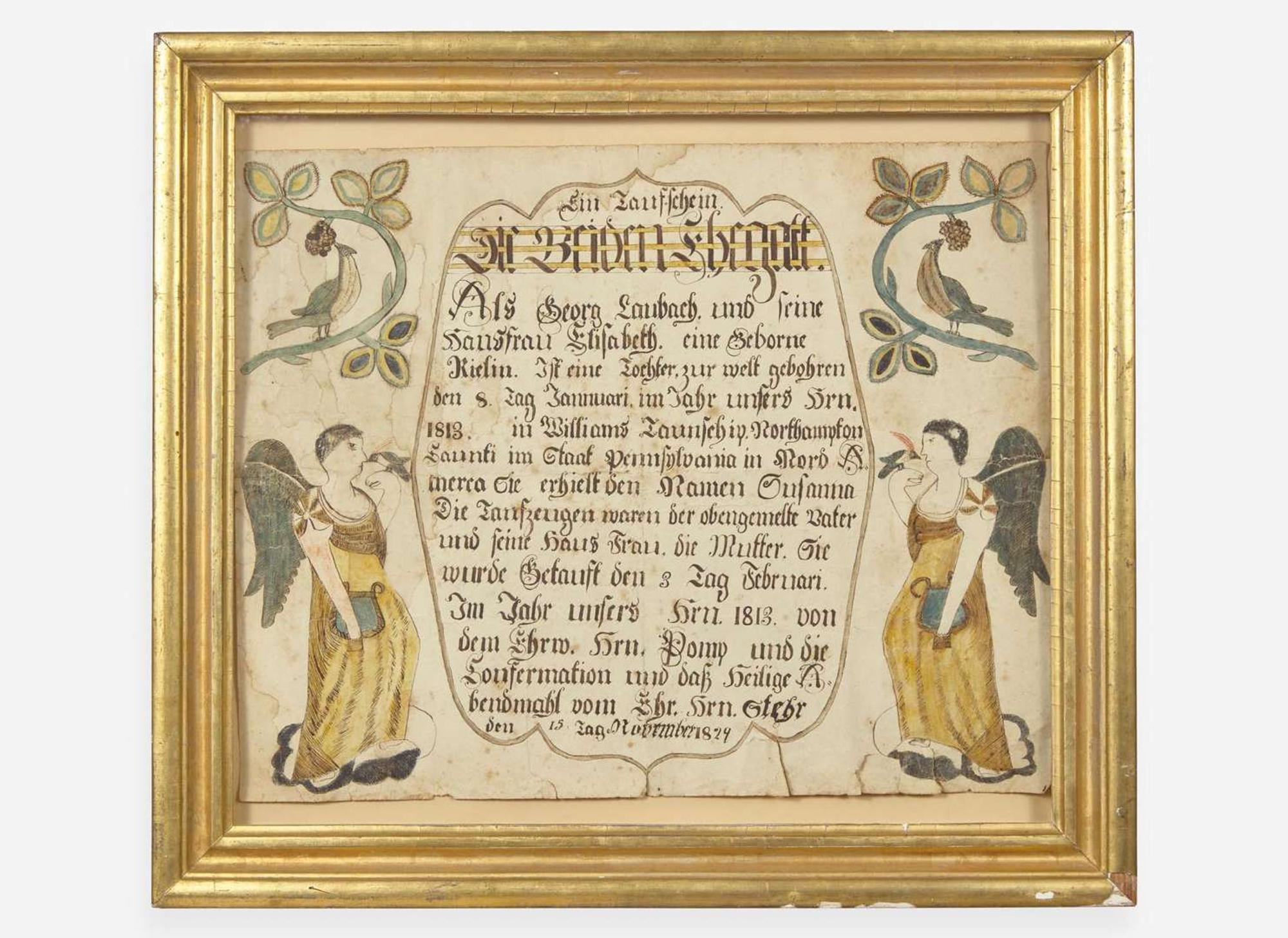 A Fraktur Birth record for Reilin Laubach, dated "1829"