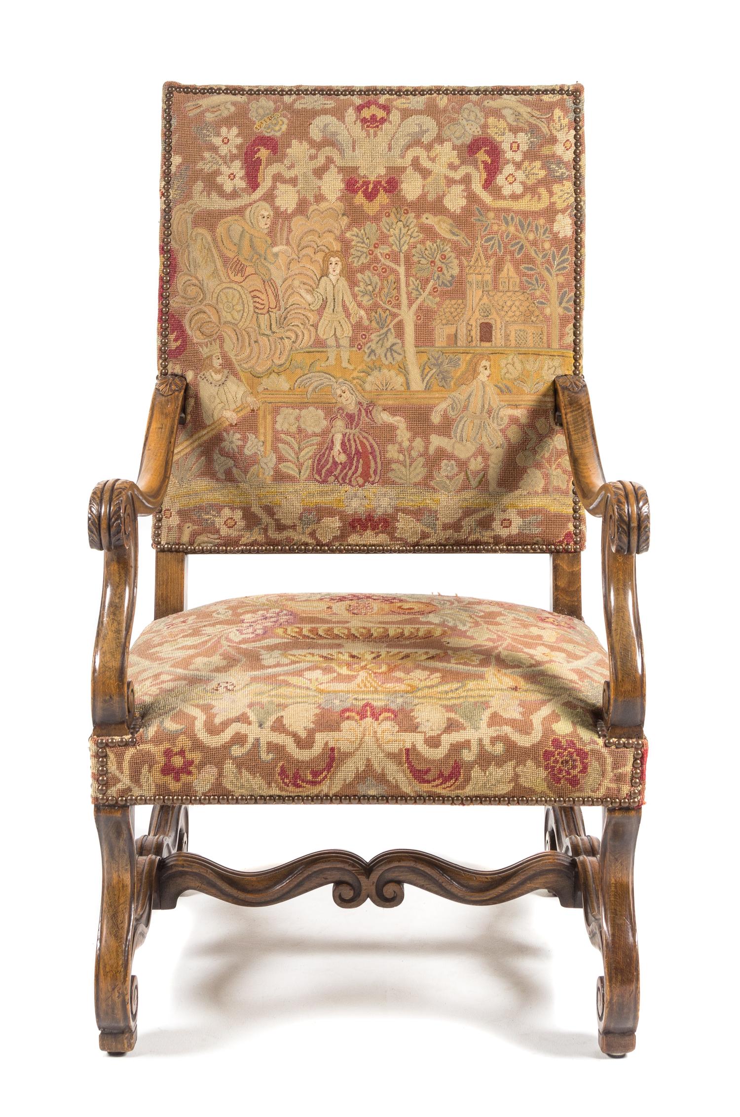 A Henry II Style Walnut Library Chair Height 43 1/4 inches. — 19TH CENTURY