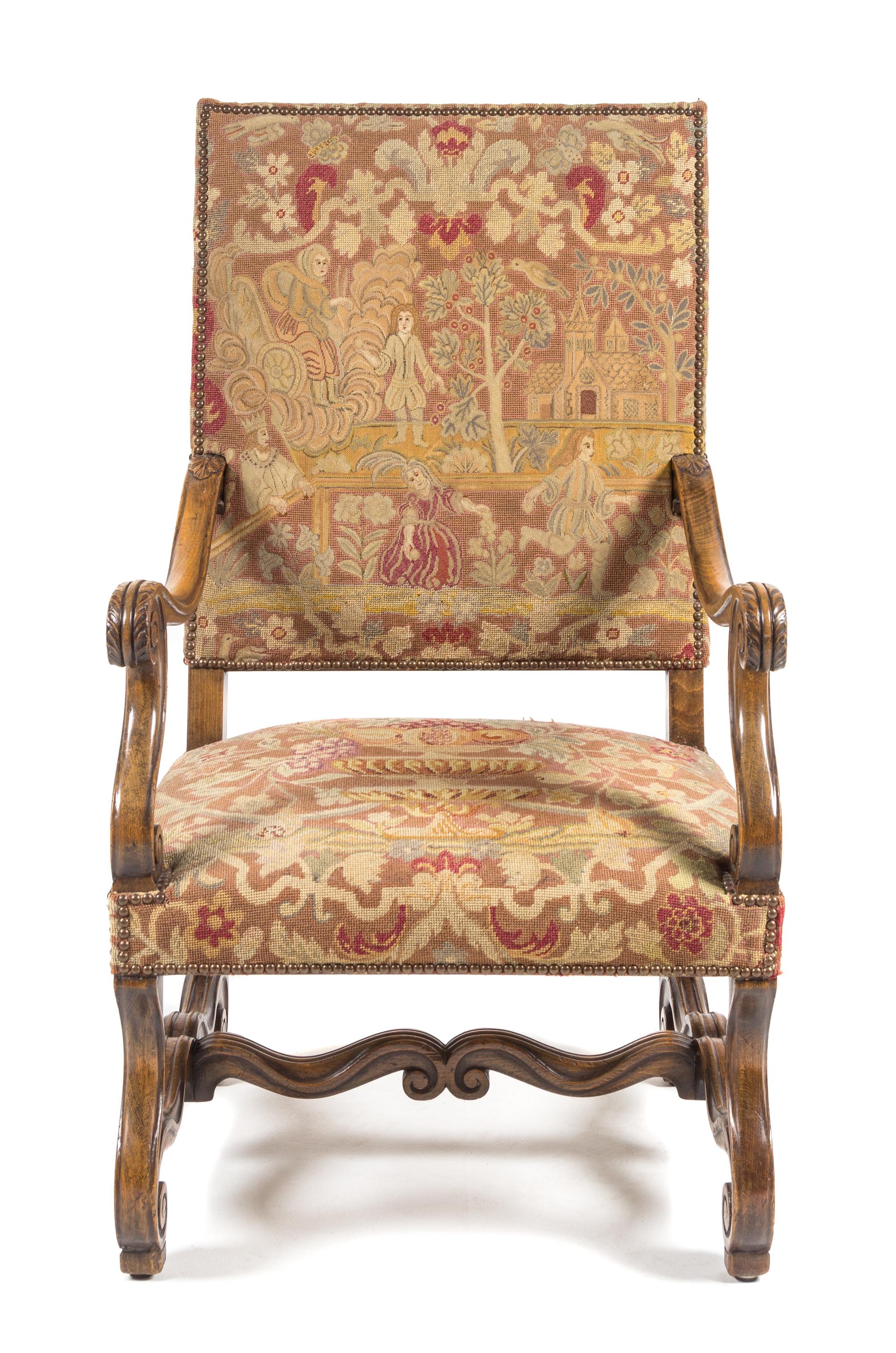 A Henry II Style Walnut Library Chair Height 43 1/4 inches. — 19TH CENTURY