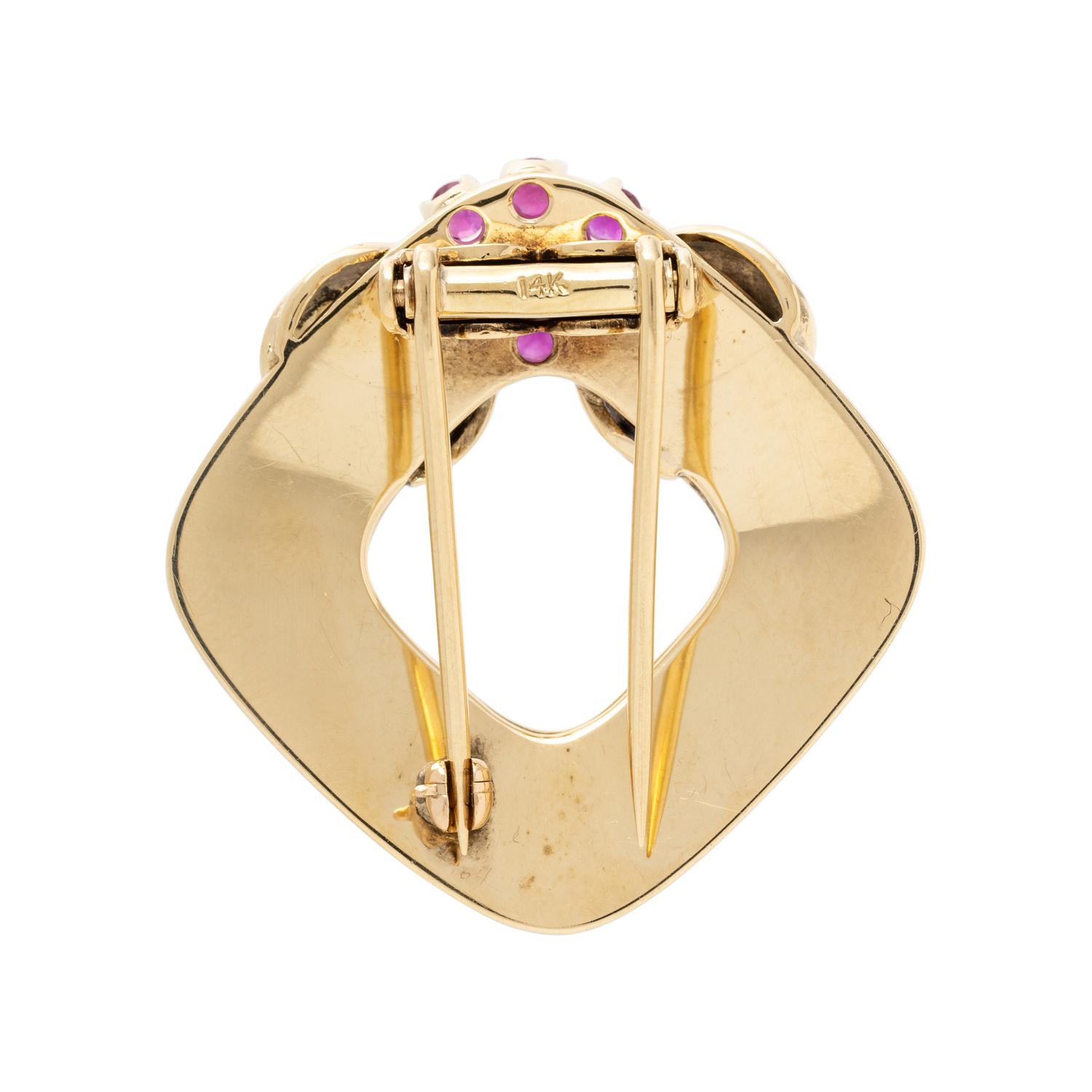 RETRO, YELLOW GOLD AND RUBY BROOCH