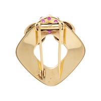 RETRO, YELLOW GOLD AND RUBY BROOCH