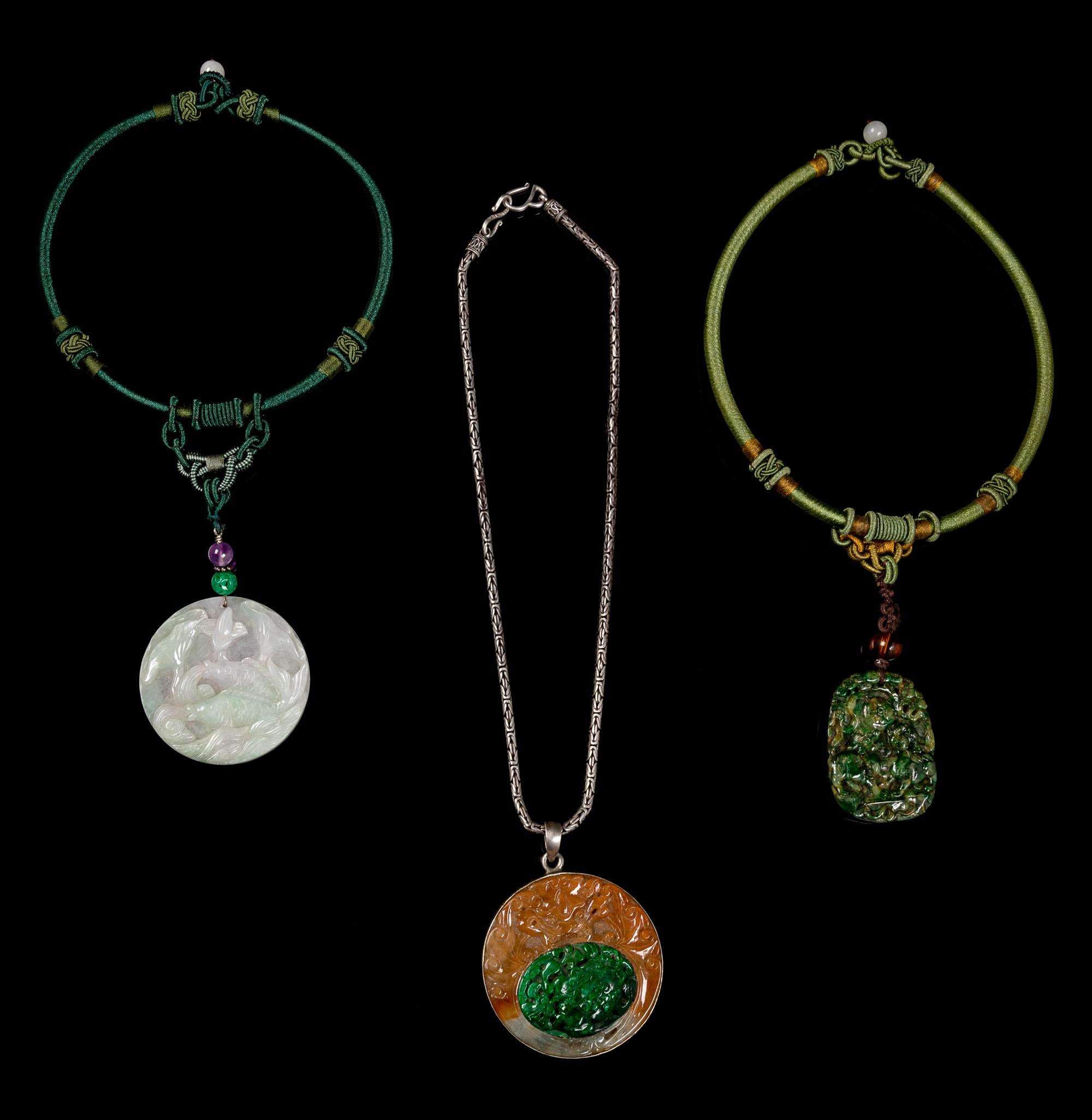 Three Chinese Hardstone Pendants