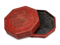 A Chinese Export Carved Red Lacquer Octagonal Box