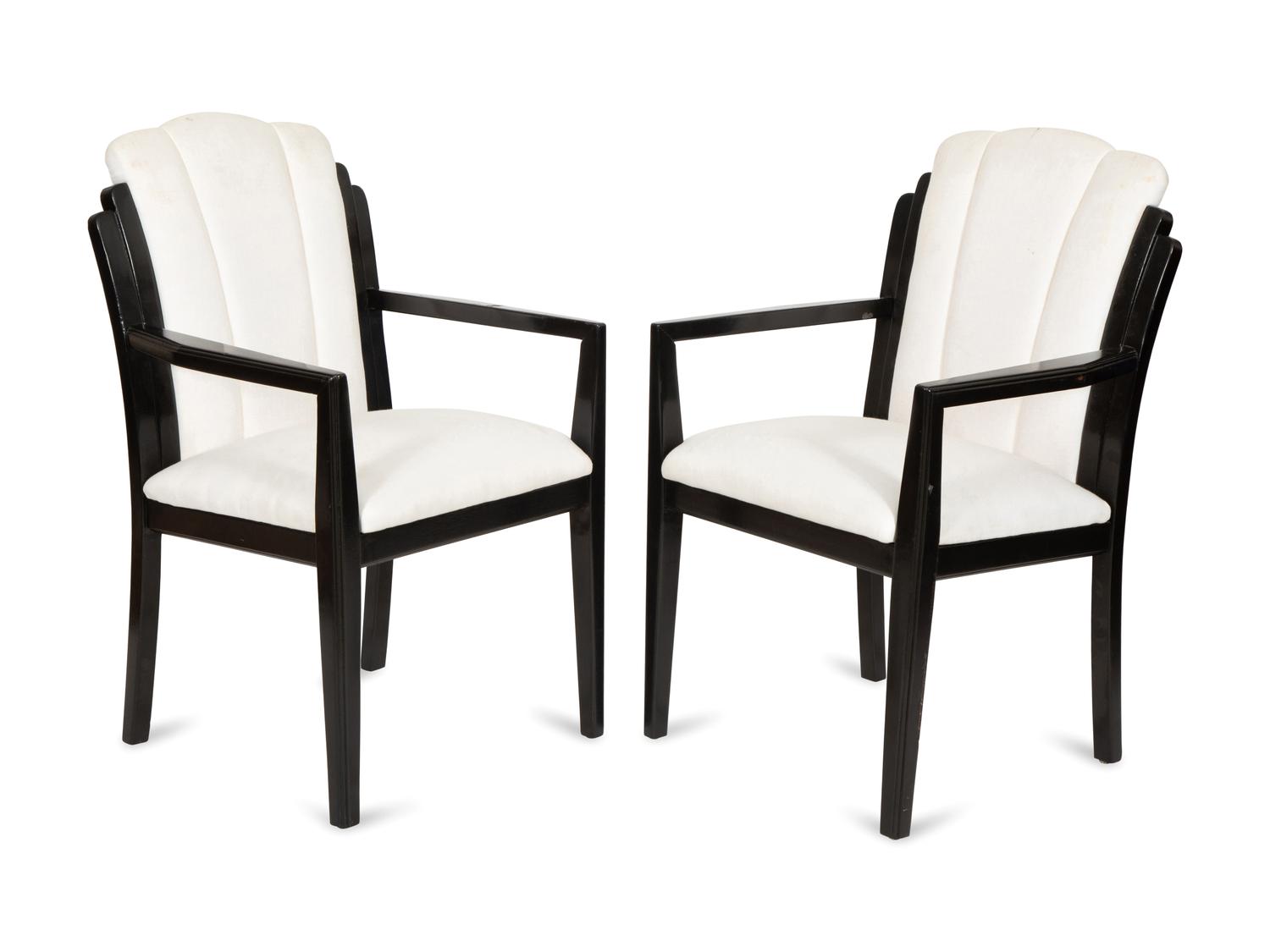 A Set of Four Art Deco Style Ebonized Open Armchairs