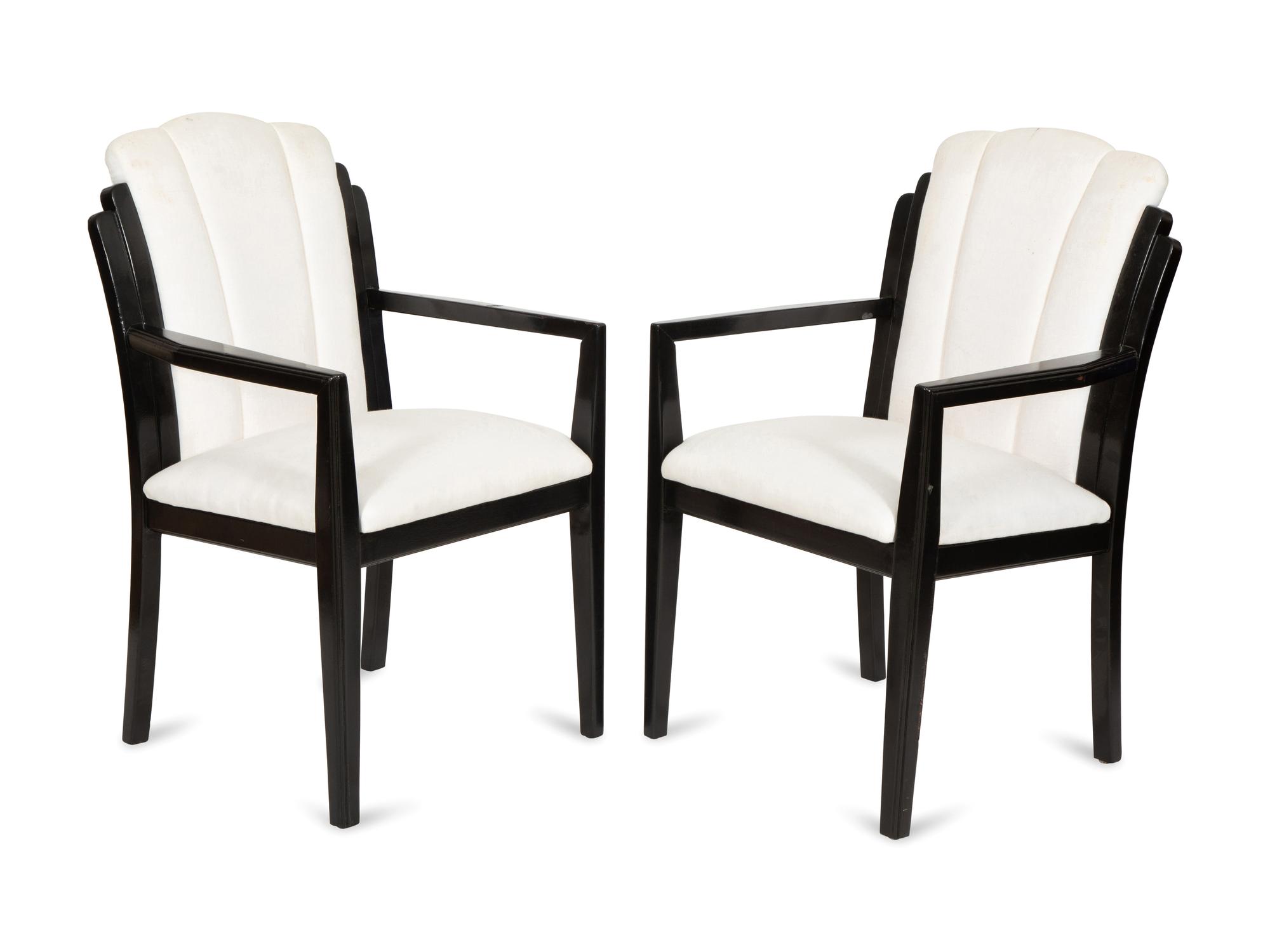 A Set of Four Art Deco Style Ebonized Open Armchairs