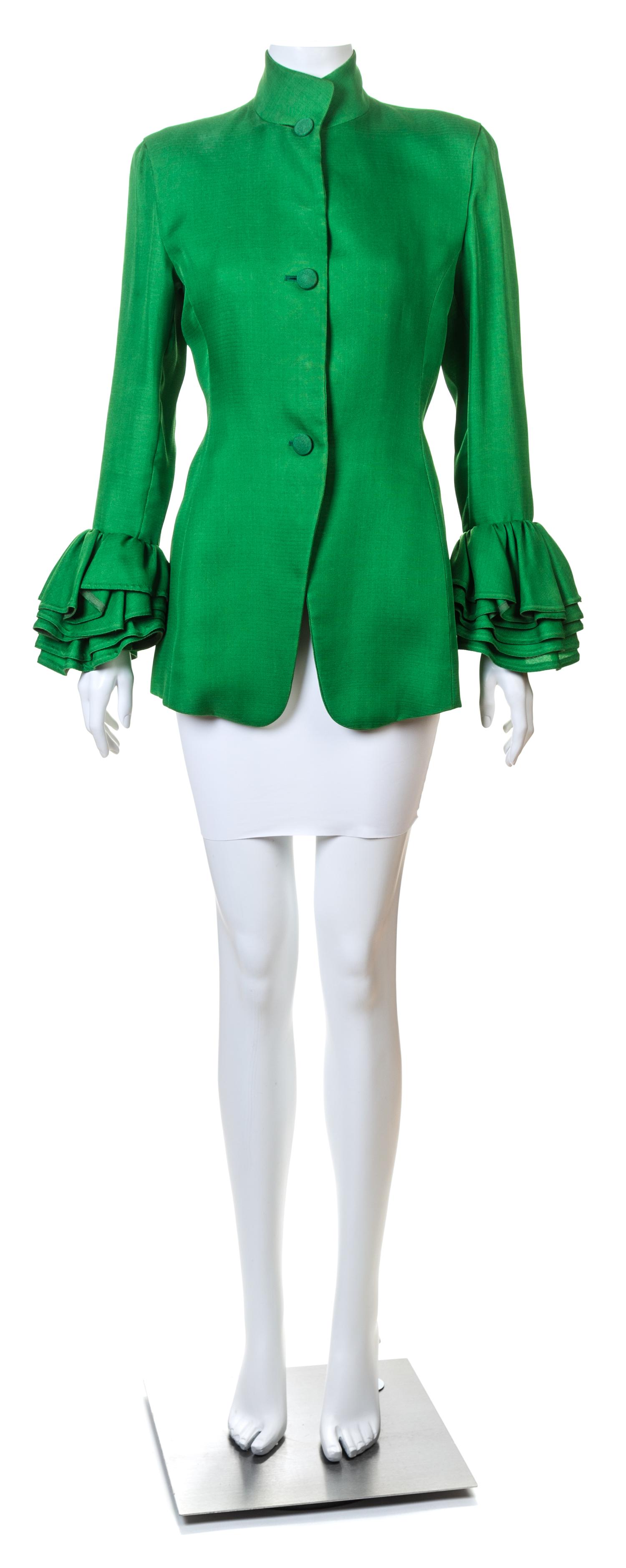 A Isaac Mizrahi Green Silk Jacket, Size 8.