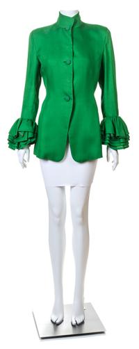 A Isaac Mizrahi Green Silk Jacket, Size 8.