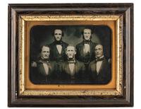 [EARLY PHOTOGRAPHY - PORTRAITURE]. A group of 7 daguerreotype and ambrotype portraits of men, many with interesting and unusual expressions and features, highlighted by full plate ambrotype of group of distinguished gents.