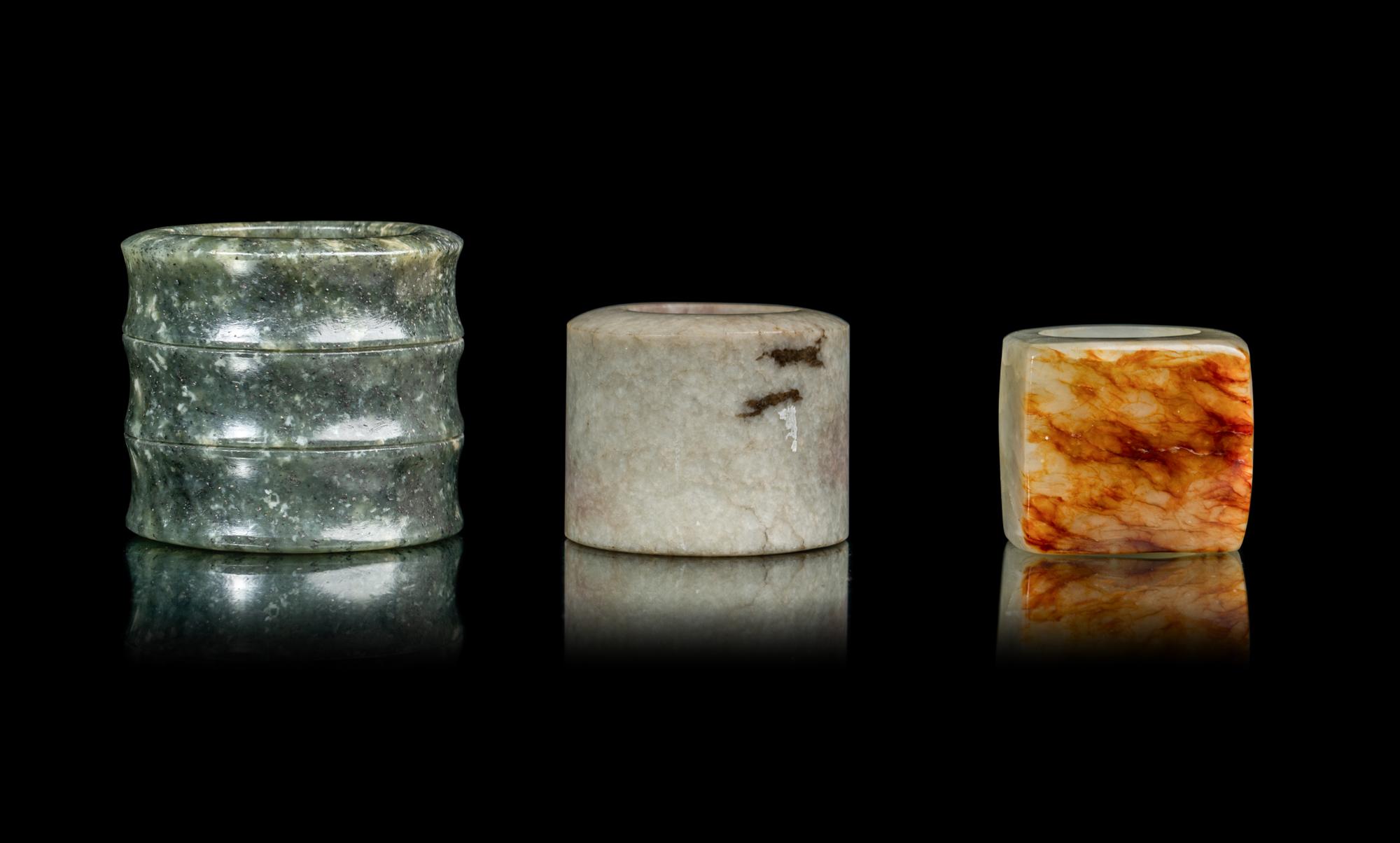 Three Chinese Jade and Jadeite Archer's Rings