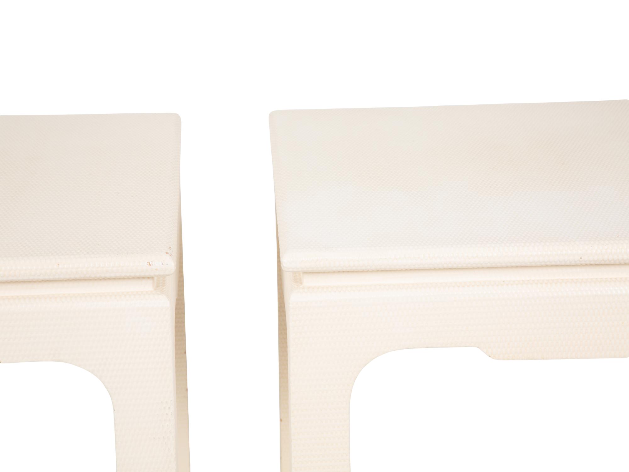 A Pair of Harrison Van-Horn West Wind White Lacquered Woven Raffia Side Tables — 20TH CENTURY