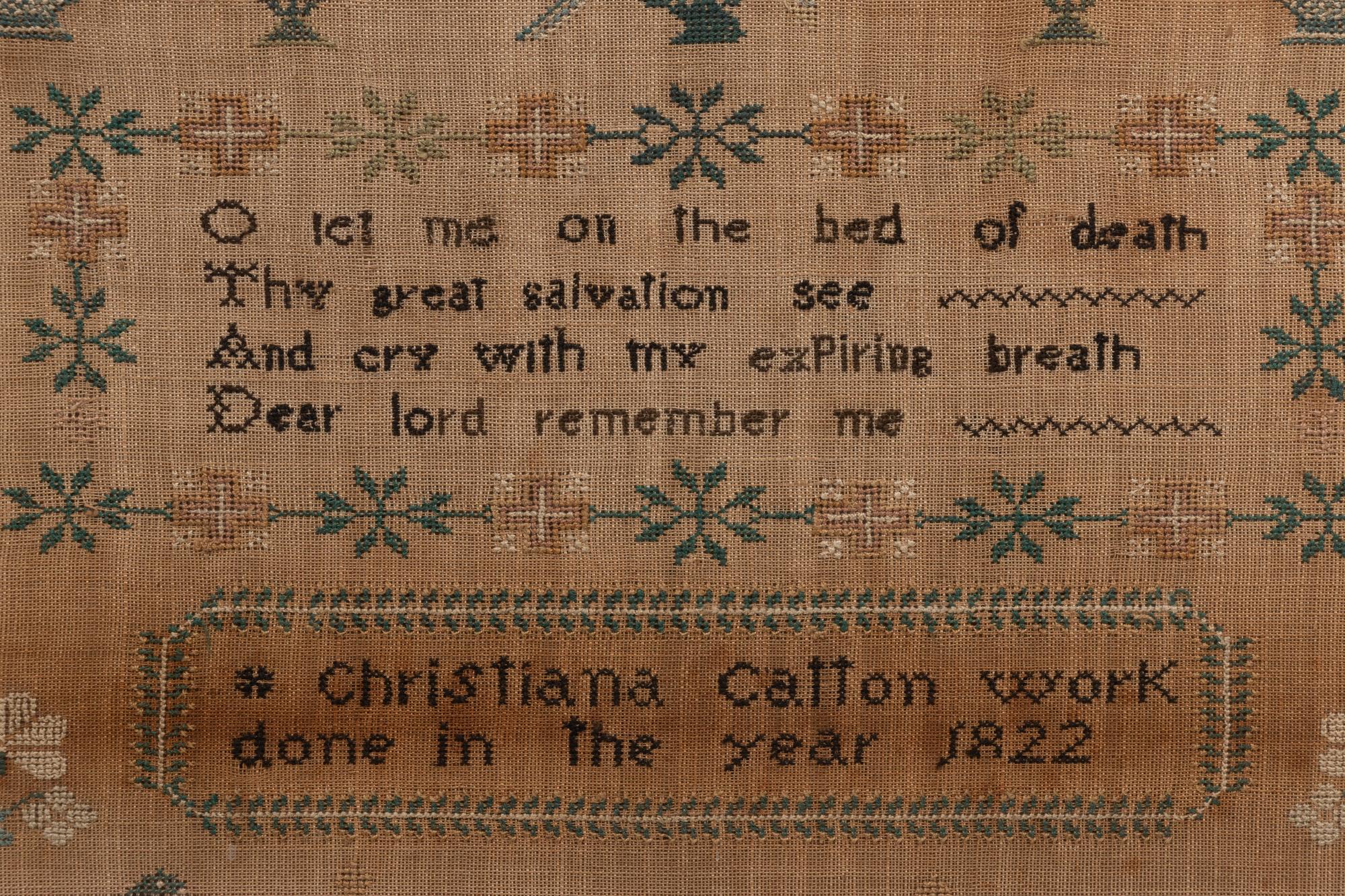 A Cotton and Wool Schoolgirl's Needlework Embroidered Sampler