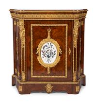 A Napoleon III Style Gilt Bronze Mounted and Hardstone Plaque-Inset Burlwood Cabinet — LATE 19TH/EARLY 20TH CENTURY