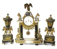 Louis XVI marble and ormolu clock garniture cachard successeur de charles le roy, paris, france, circa 1780