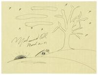ALI, Muhammad (1942-2016). Original drawing, in pen, depicting a tree and the horizon, on a yellow sheet of lined paper, signed, 1981.