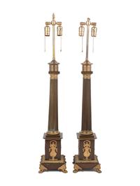 A Pair of Empire Gilt and Patinated Bronze Table Lamps