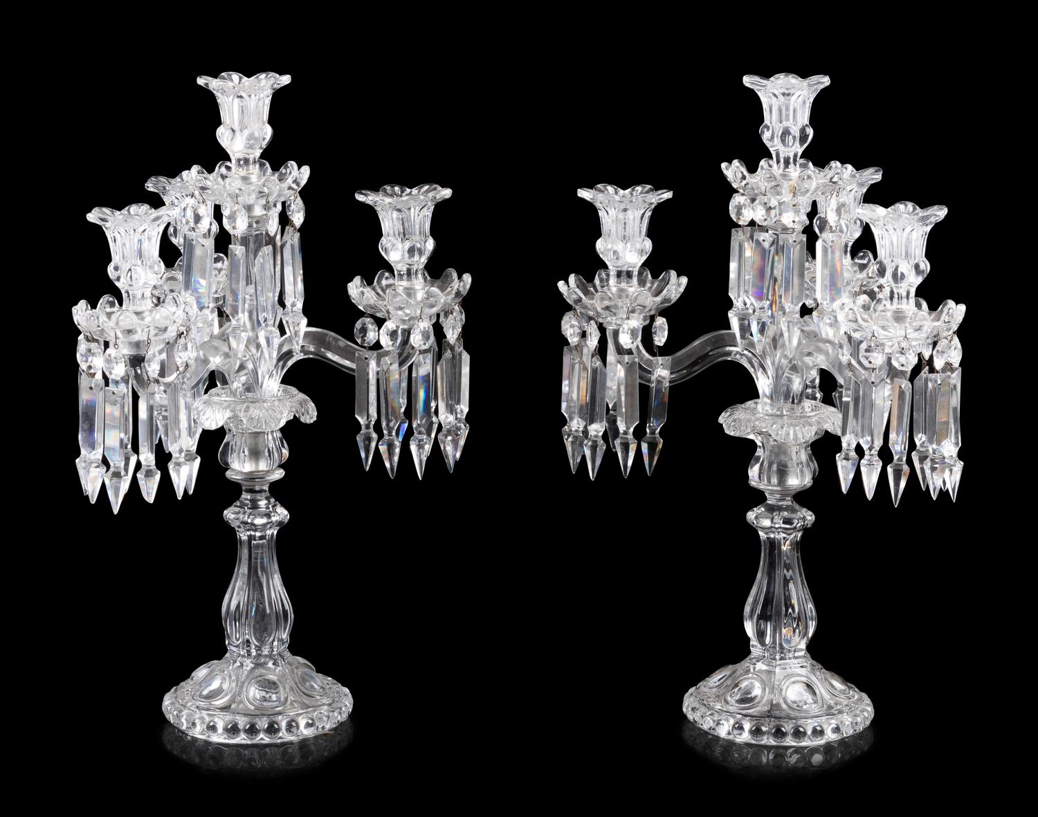 A Pair of Baccarat Cut Glass Four-Light Candelabra
