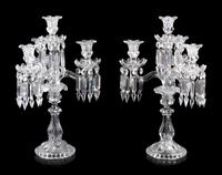 A Pair of Baccarat Cut Glass Four-Light Candelabra