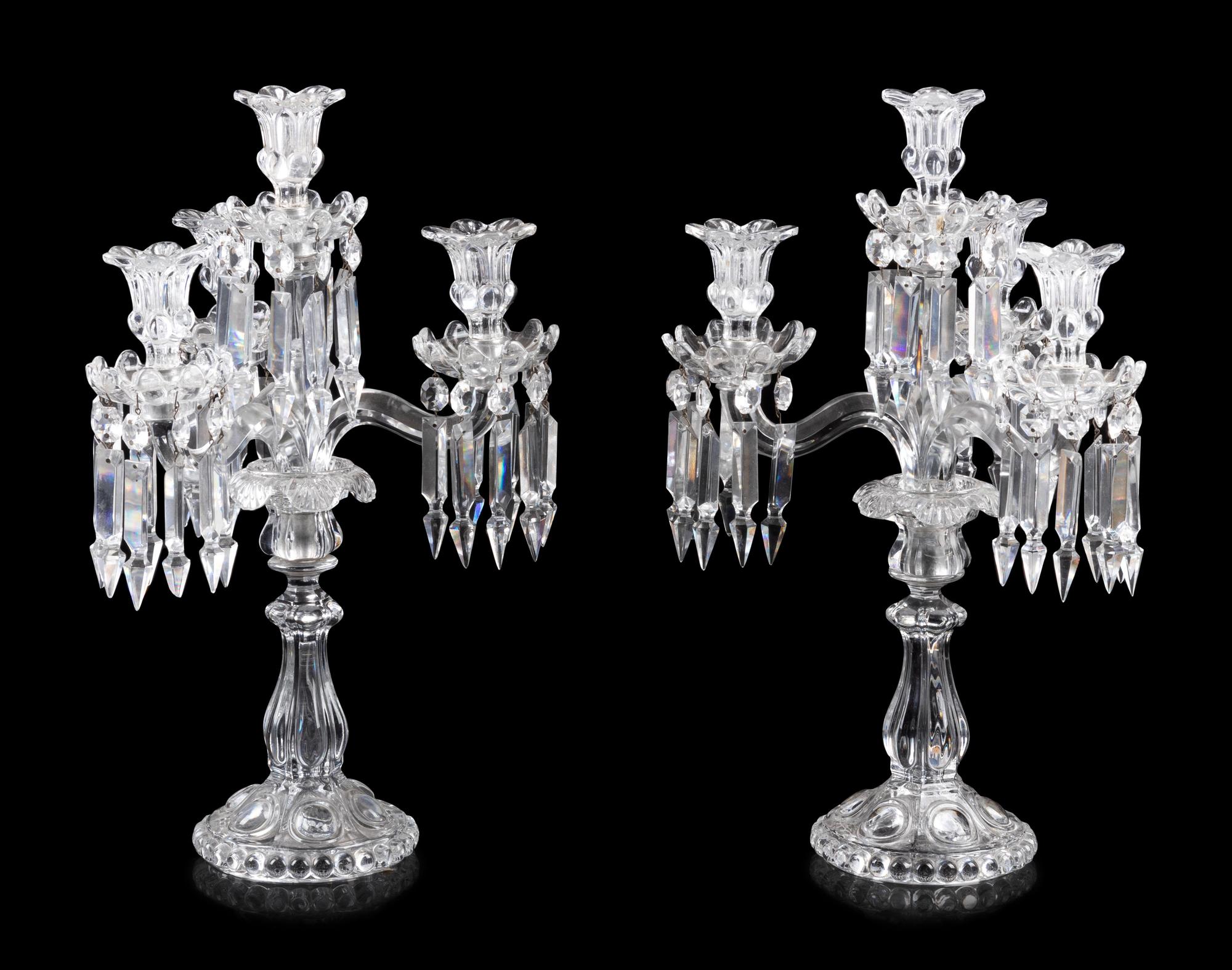 A Pair of Baccarat Cut Glass Four-Light Candelabra