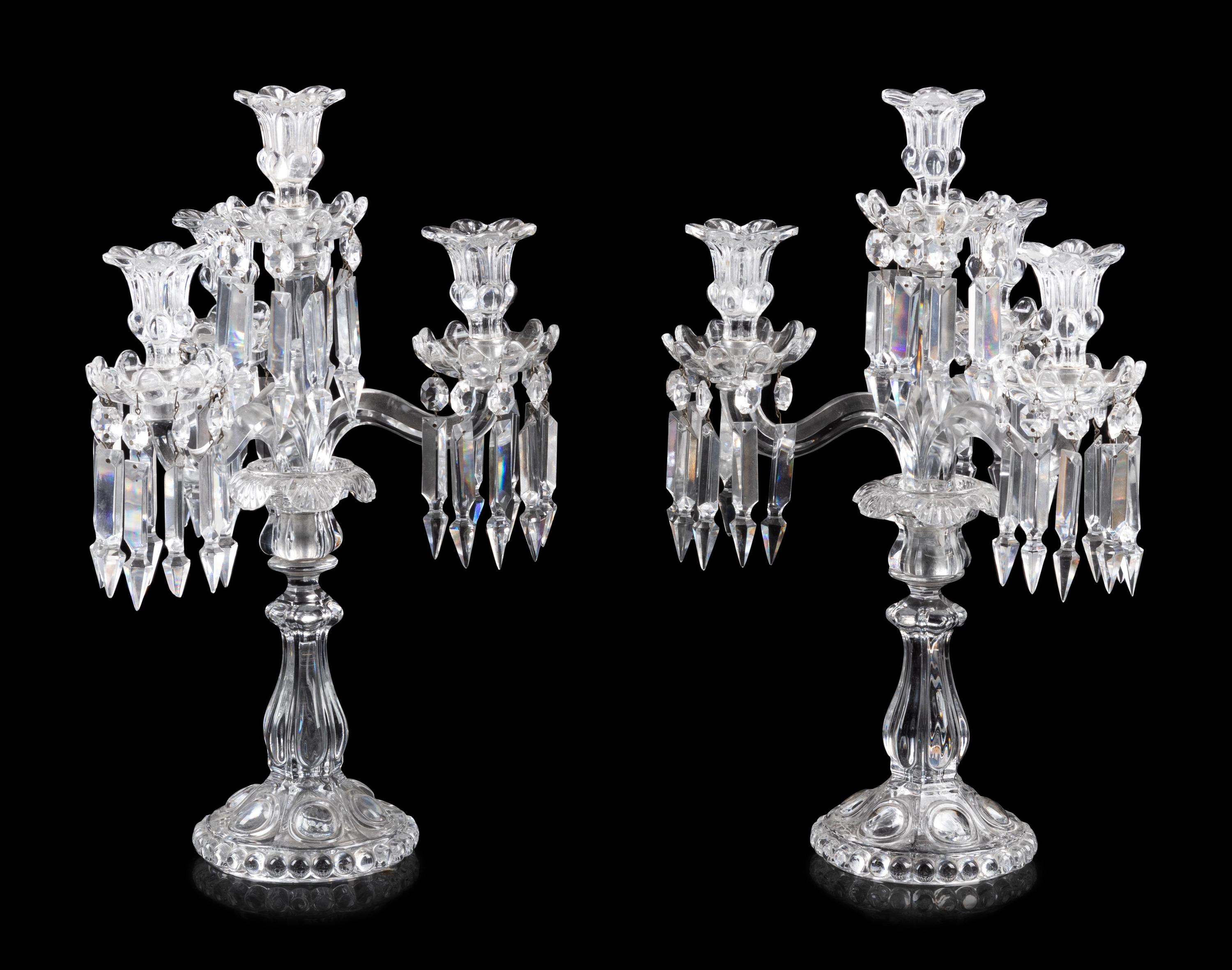 A Pair of Baccarat Cut Glass Four-Light Candelabra