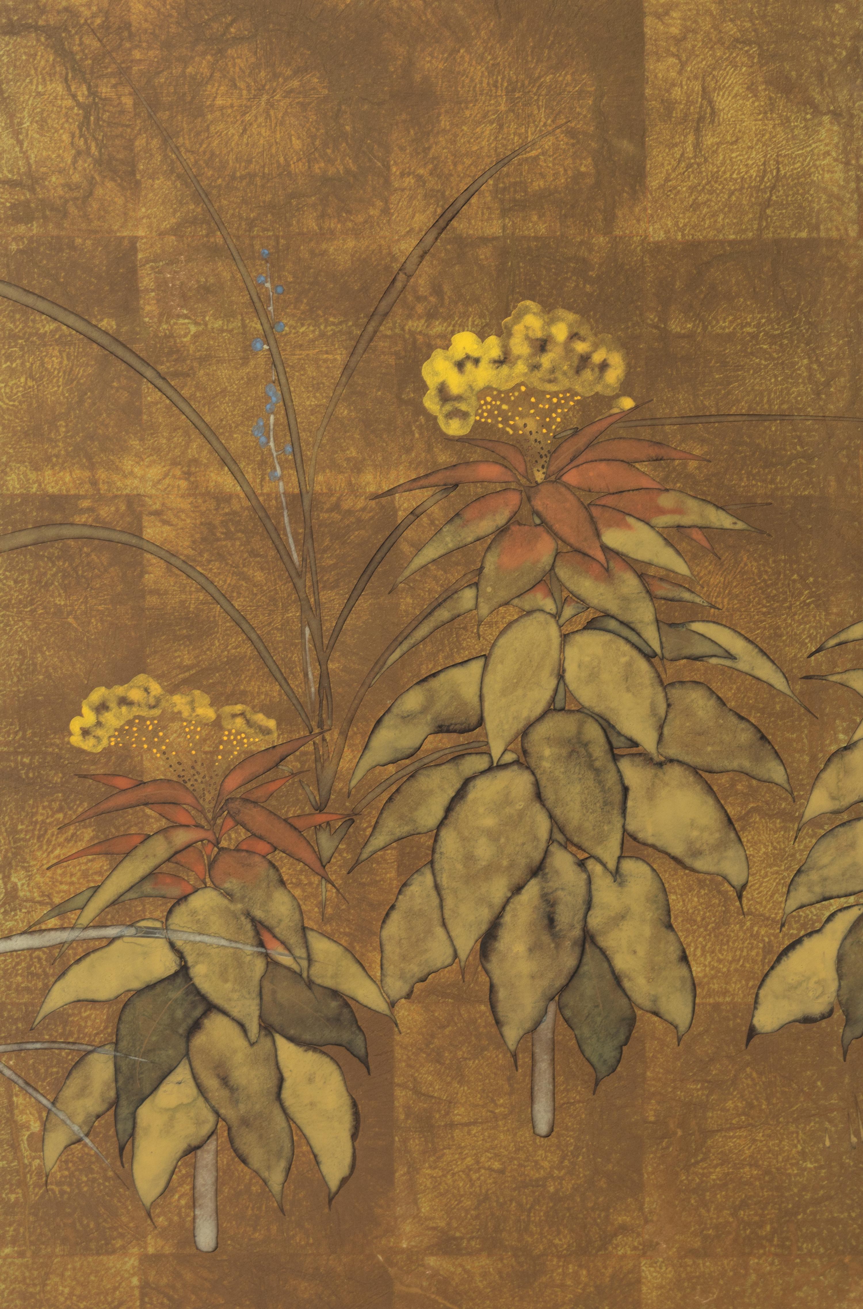 Two Japanese Painted Screens