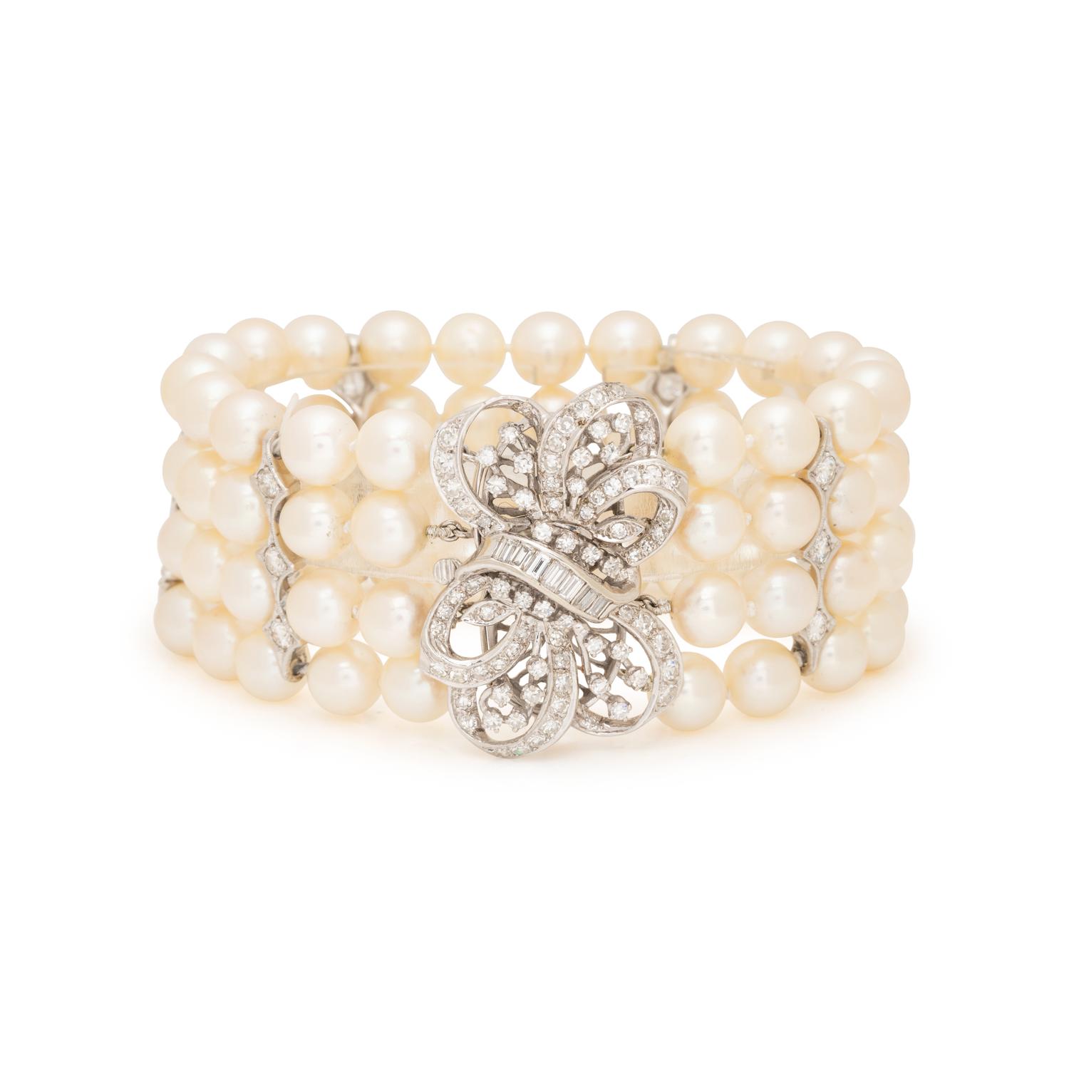 CULTURED PEARL AND DIAMOND MULTISTRAND BRACELET