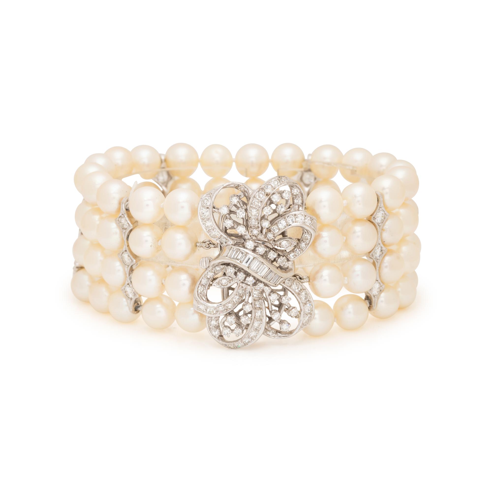 CULTURED PEARL AND DIAMOND MULTISTRAND BRACELET