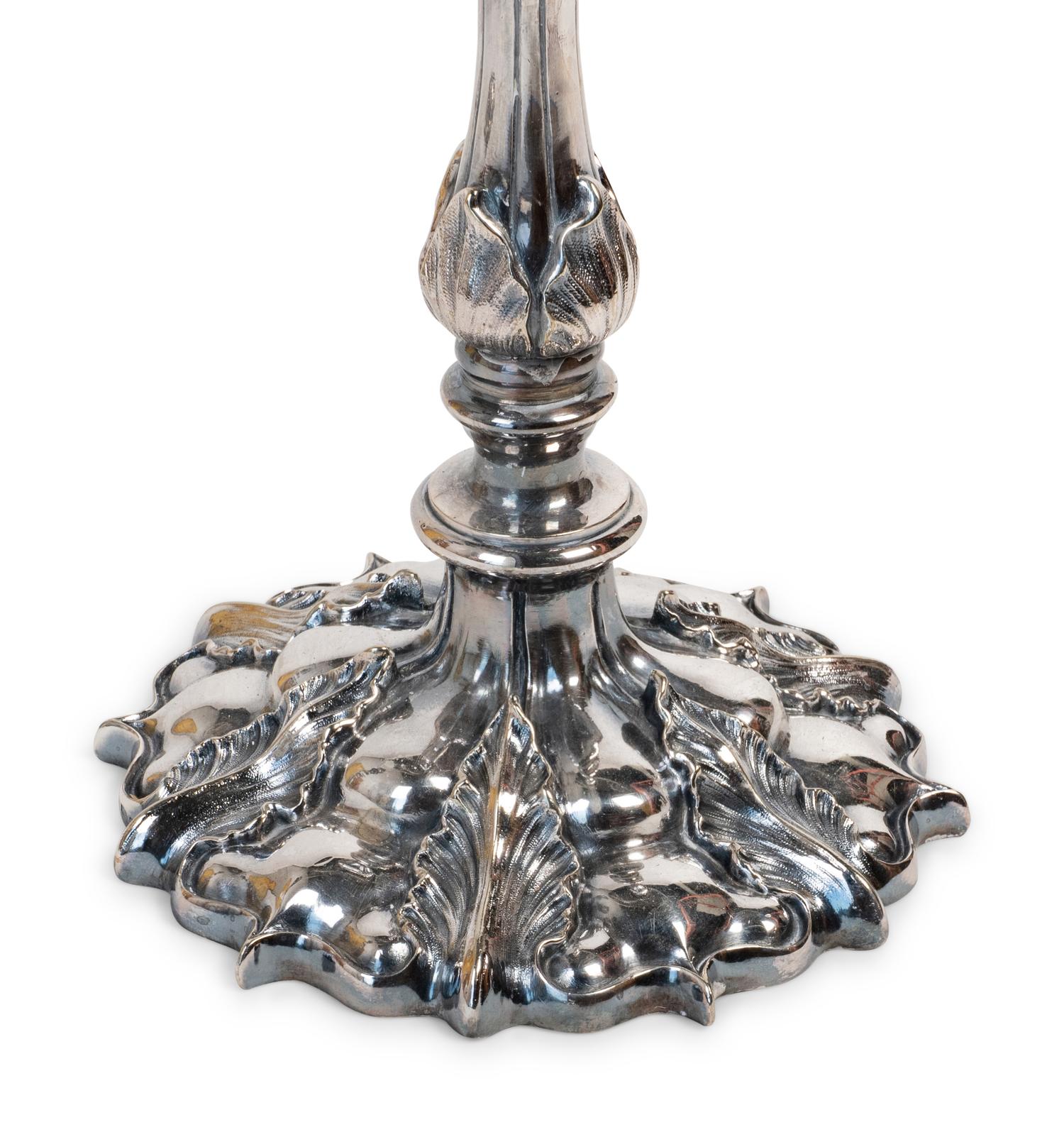 A Pair of Silvered Bronze Three-Light Candelabra — 19TH CENTURY