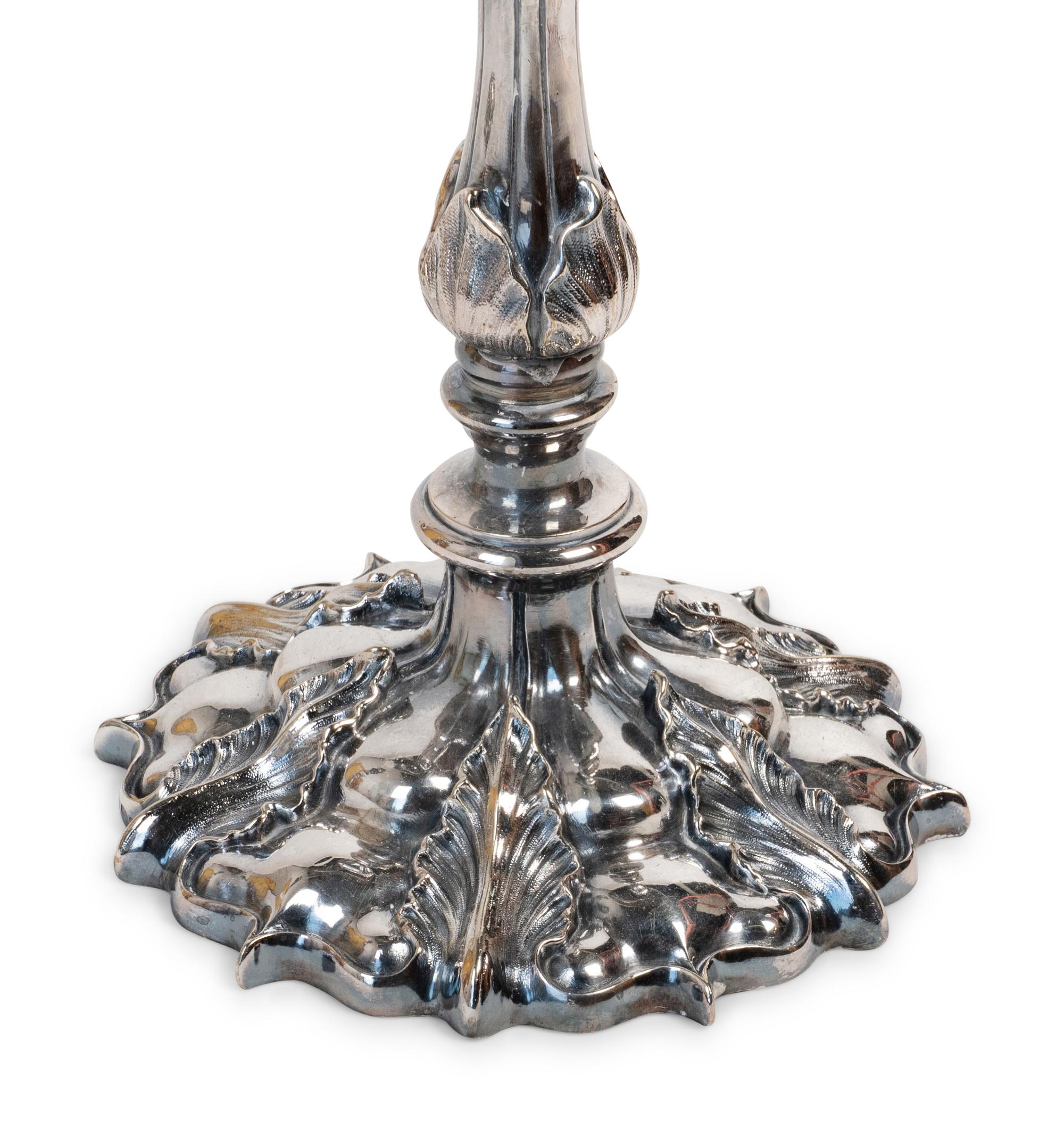 A Pair of Silvered Bronze Three-Light Candelabra — 19TH CENTURY