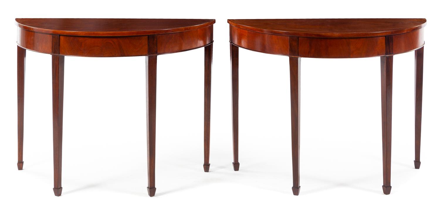 A Pair of Georgian Style Mahogany Console Tables Height 33 x width 43 1/2 x depth 19 inches. — 20TH CENTURY