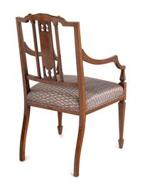 A Pair of Edwardian Mahogany and Marquetry Armchairs
