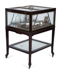 A Regency Revival Fruitwood, Silvered Metal and Glazed Pop-Up Bar Cart — 20TH CENTURY