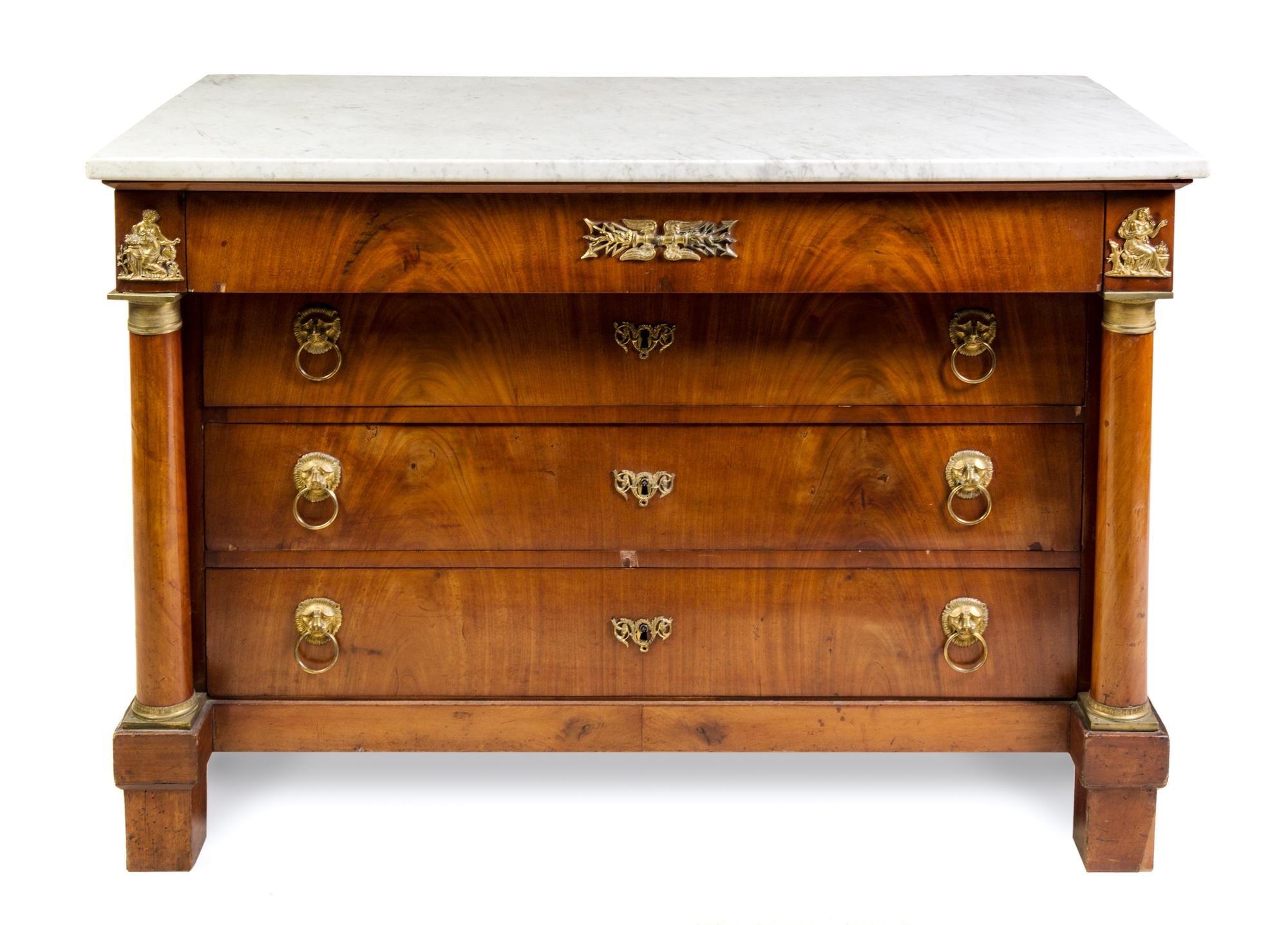 An Empire Gilt Bronze Mounted Mahogany Commode Height 34 1/2 x width 50 x depth 25 1/2 inches. — 19TH CENTURY