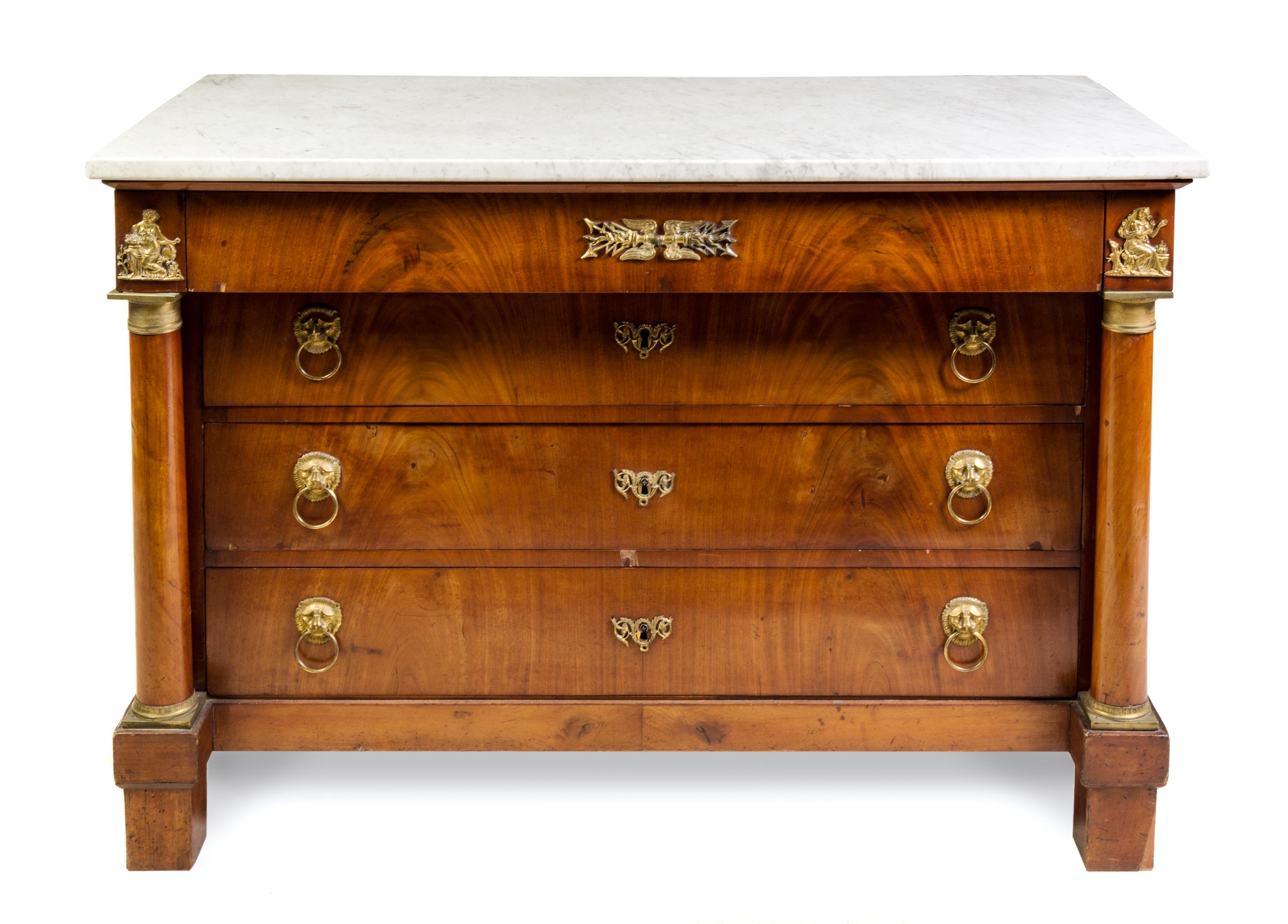 An Empire Gilt Bronze Mounted Mahogany Commode Height 34 1/2 x width 50 x depth 25 1/2 inches. — 19TH CENTURY