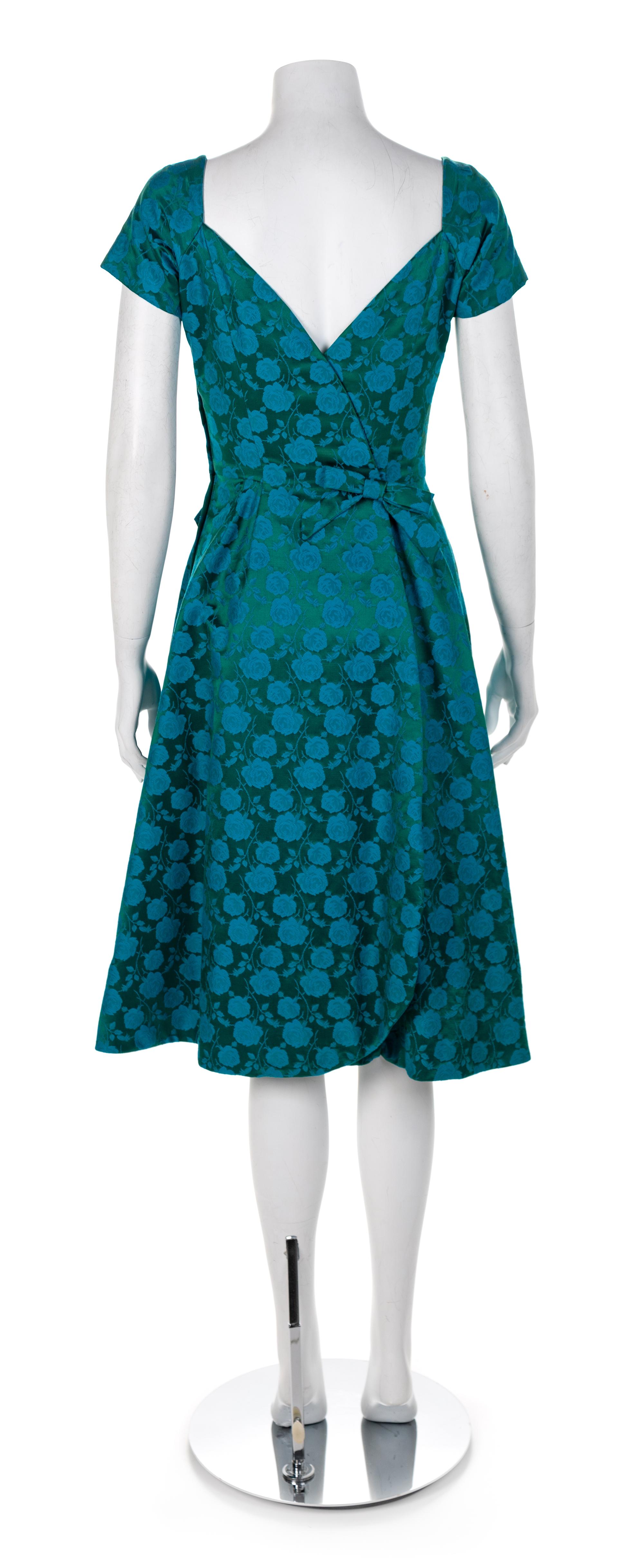 Grenelle Esteves Green Silk Brocade Dress, 1950s No size label