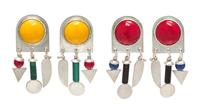 A Collection of Sterling Silver, Enamel and Multigem "Walkers" Earclips, Heinz Brummel, 25.50 dwts.