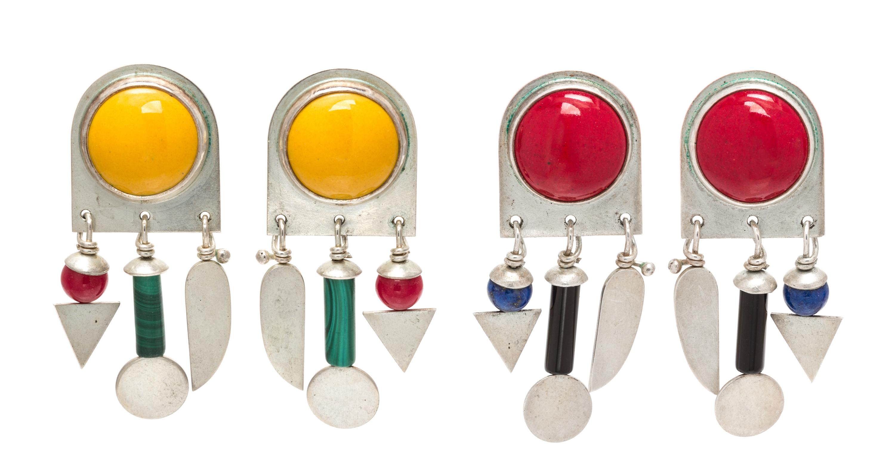 A Collection of Sterling Silver, Enamel and Multigem "Walkers" Earclips, Heinz Brummel, 25.50 dwts.