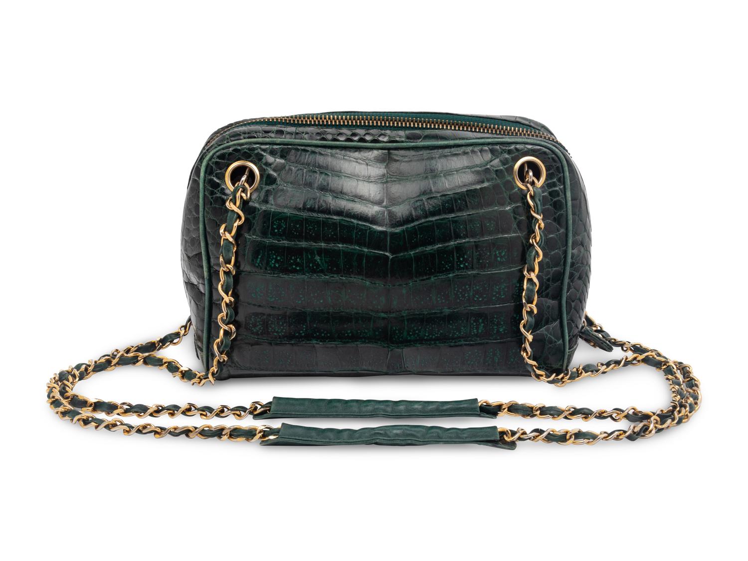 Chanel Green Crocodile Camera Bag, 1980's