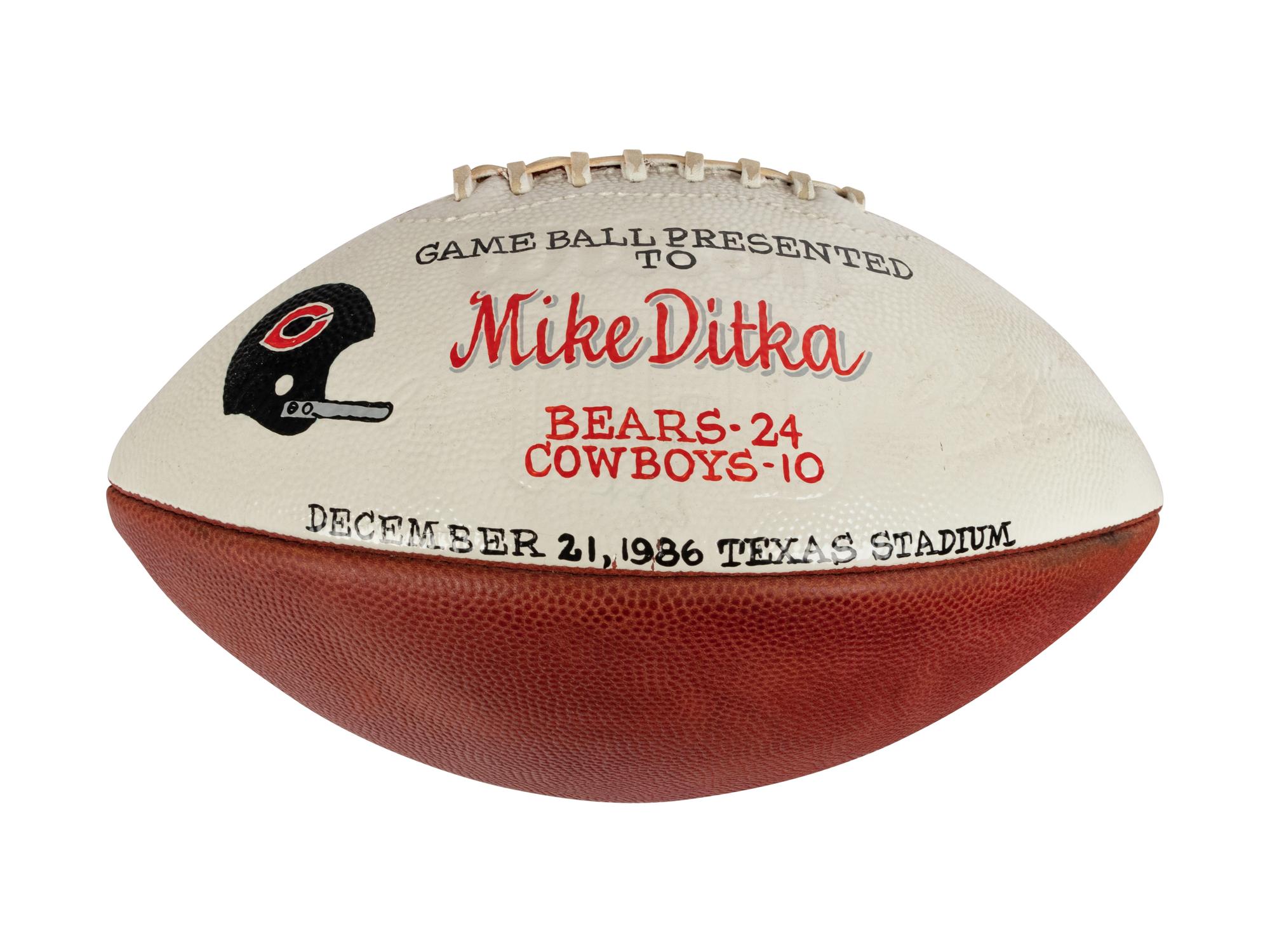 A 1986 Chicago Bears vs. Dallas Cowboys Game Ball Presented to Mike Ditka Formerly Displayed at Mike Ditka's Restaurant