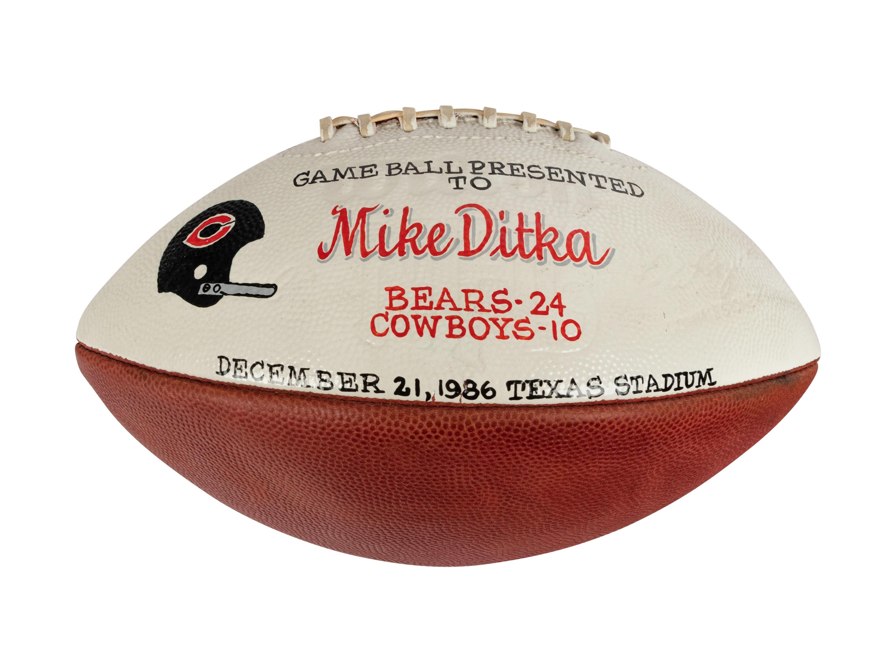 A 1986 Chicago Bears vs. Dallas Cowboys Game Ball Presented to Mike Ditka Formerly Displayed at Mike Ditka's Restaurant
