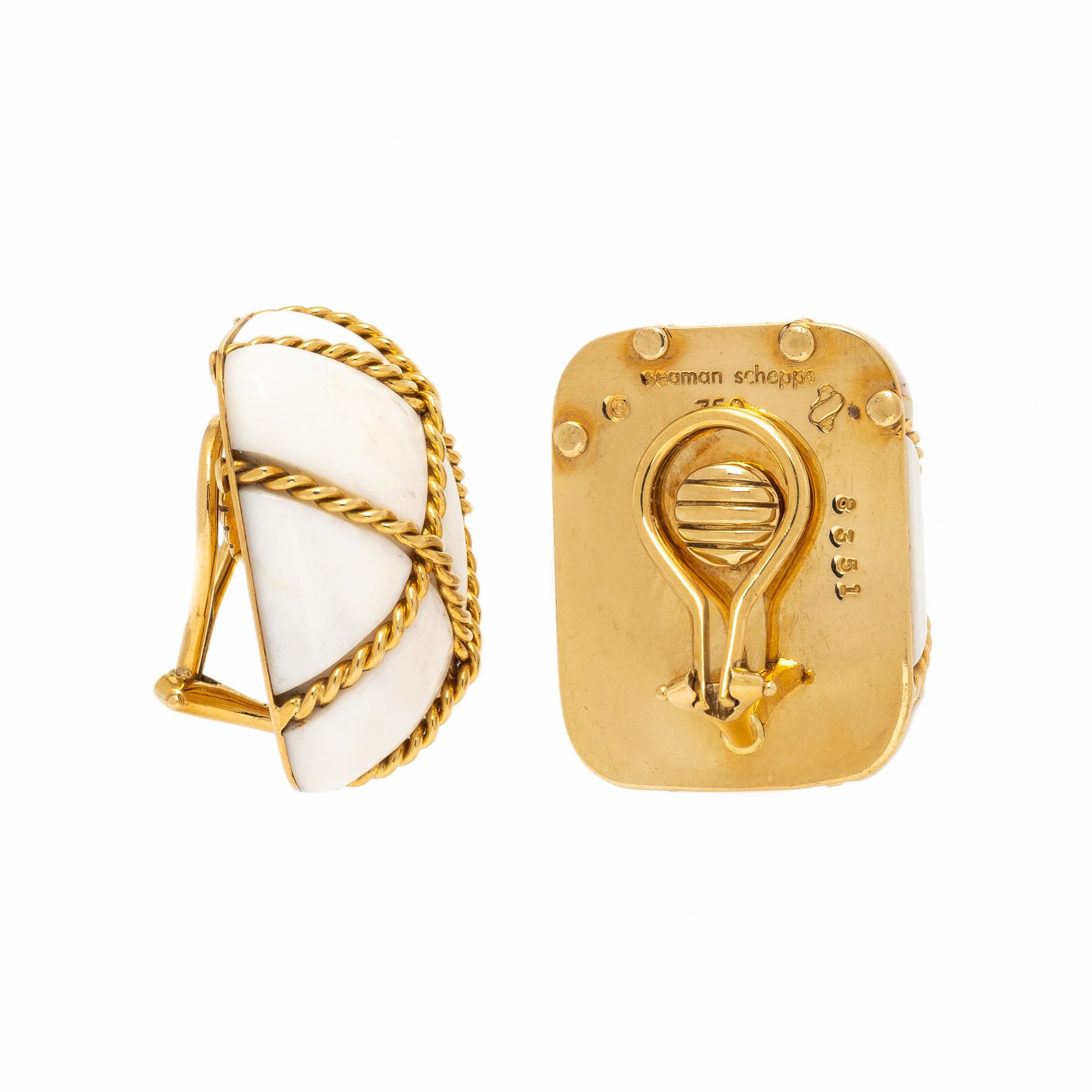 Seaman Schepps, White Coral and Yellow Gold 'Cage' Earrings
