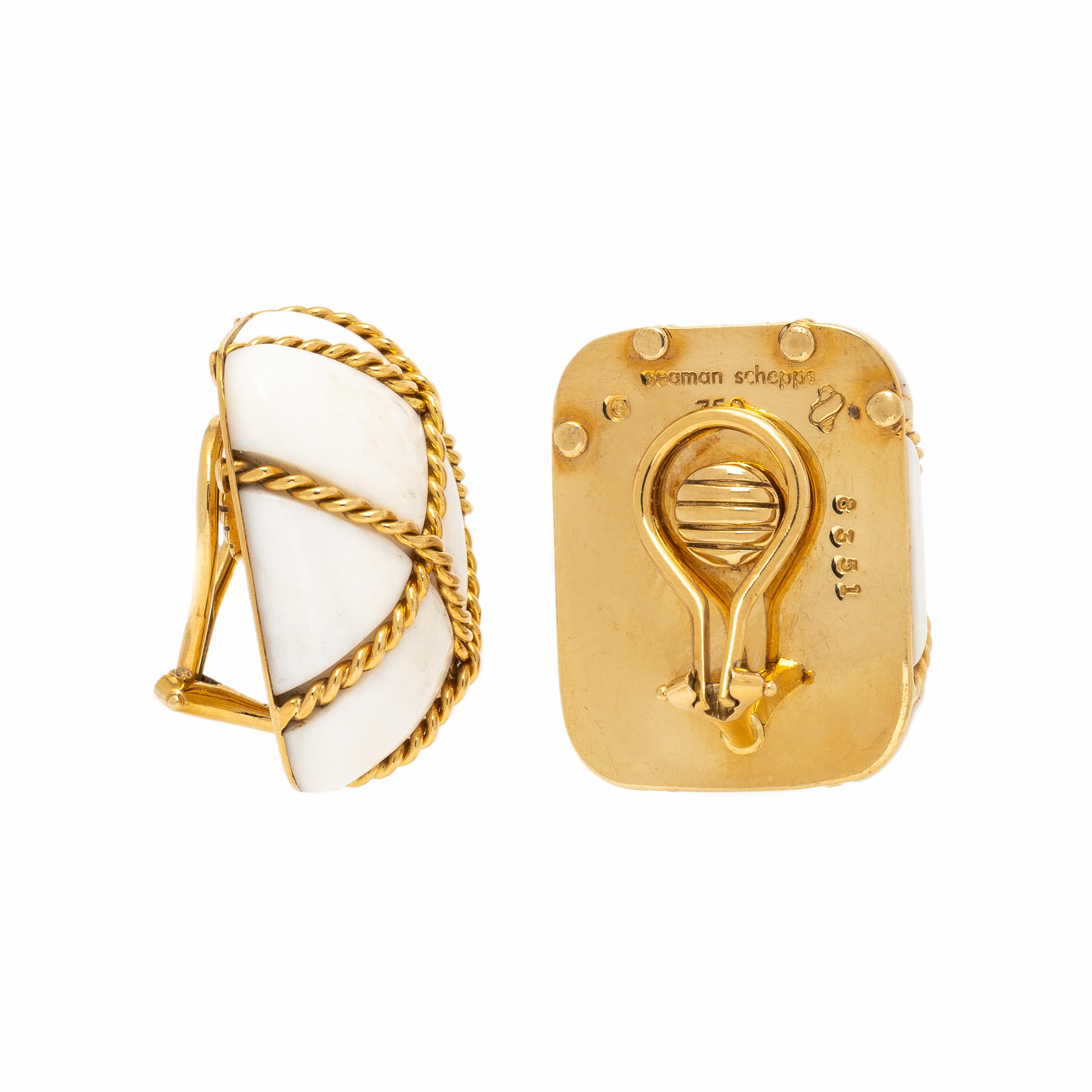 Seaman Schepps, White Coral and Yellow Gold 'Cage' Earrings