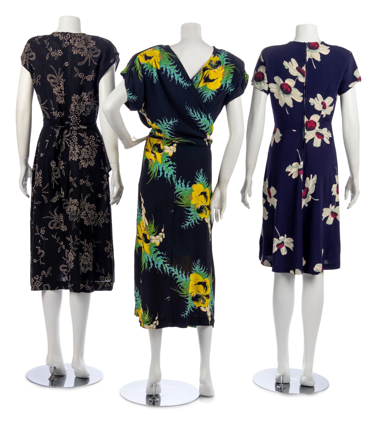 Three Floral Dresses, 1940s