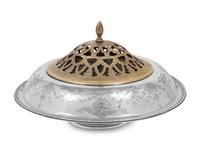 An American Silver Centerpiece Bowl with a Pierced Brass Flower Frog