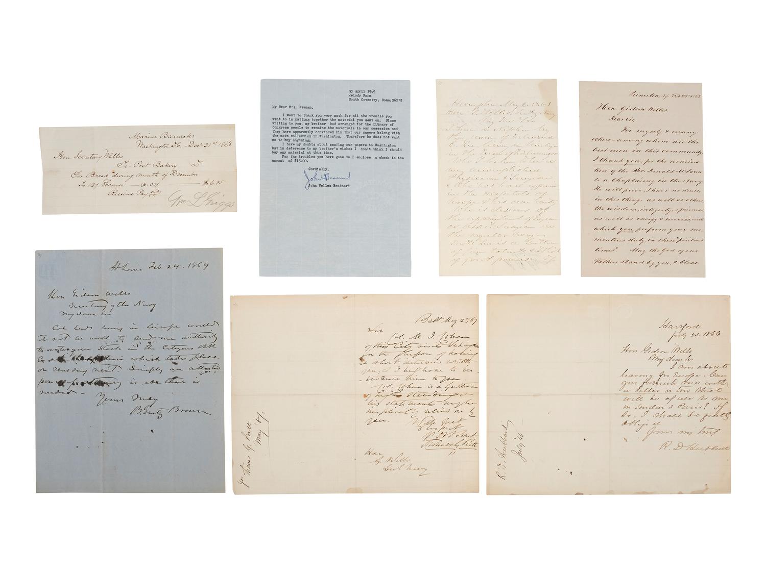 [CIVIL WAR] -- WELLES, Gideon (1802-1878). Small archive containing telegrams signed by Secretary of the Navy Gideon Welles in May 1865, and other correspondence.