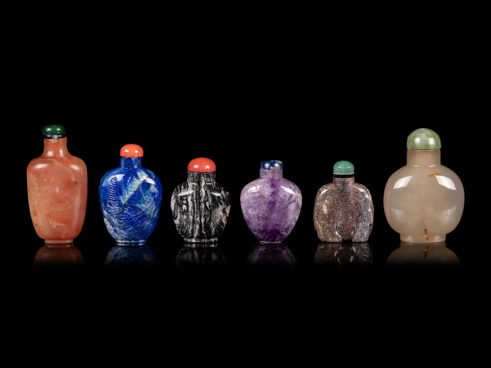 Six Chinese Hardstone Snuff Bottles